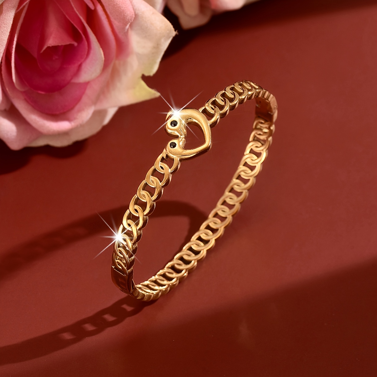 Women's Halloween Heart Cuban Link Open Bangle Bracelet